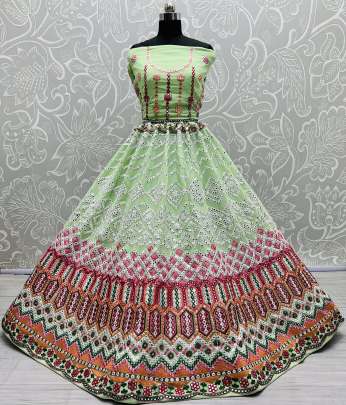 Thread Work with Paper Mirror Crafted Designer Bollywood Lehenga choli Gujju Fashions Designer Lehnga Choli