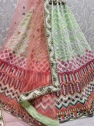 Thread Work with Paper Mirror Crafted Designer Bollywood Lehenga choli Gujju Fashions Designer Lehnga Choli