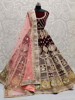 Velvet Bridal Wedding wear Sequence Designer Work Lehenga Choli Gujju Fashions