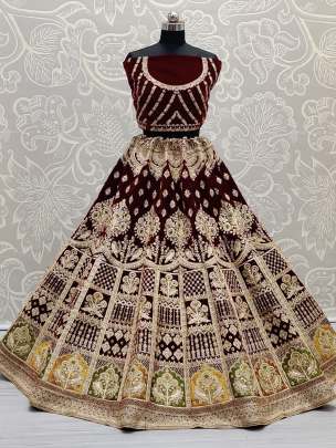 Velvet Bridal Wedding wear Sequence Designer Work Lehenga Choli Gujju Fashions Designer Lehnga Choli