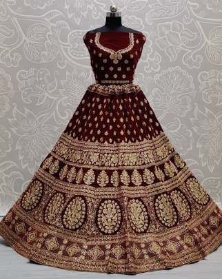 Velvet Lehenga Choli in Red and Maroon With Zircon Gujju Fashions Designer Lehnga Choli