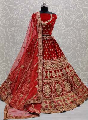 Velvet Lehenga Choli in Red and Maroon With Zircon Gujju Fashions Designer Lehnga Choli