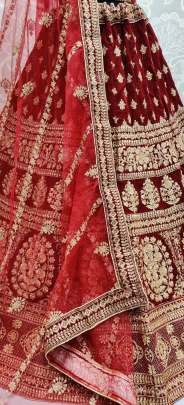 Velvet Lehenga Choli in Red and Maroon With Zircon Gujju Fashions Designer Lehnga Choli