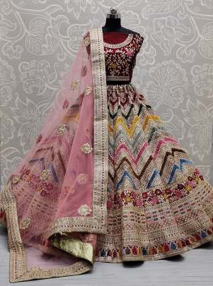 Velvet Patch Work and Matching Thread Work Bridal Lehenga Choli Gujju Fashions