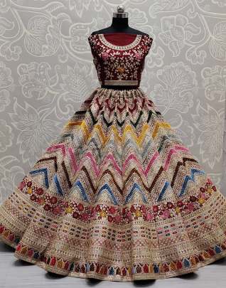 Velvet Patch Work and Matching Thread Work Bridal Lehenga Choli Gujju Fashions Designer Lehnga Choli