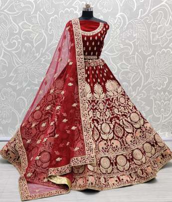 Velvet embroidered bridal Lehenga Choli  and dupatta set Gujju Fashions Designer Lehnga Choli