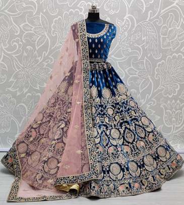 Velvet embroidered bridal Lehenga Choli  and dupatta set Gujju Fashions Designer Lehnga Choli