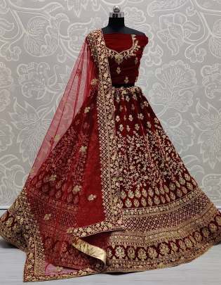 Wedding Wear Beautiful Dori Work and Velvet Lehenga Choli Gujju Fashions