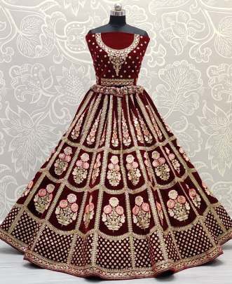 Wedding Wear Designer Hreavy Work Velvet Bridal Lehenga Choli Gujju Fashions Designer Lehnga Choli