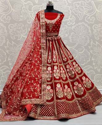 Wedding Wear Designer Hreavy Work Velvet Bridal Lehenga Choli Gujju Fashions Designer Lehnga Choli