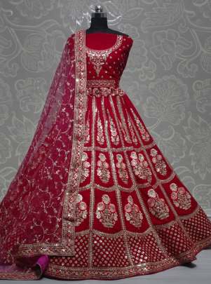 Wedding Wear Designer Hreavy Work Velvet Bridal Lehenga Choli Gujju Fashions Designer Lehnga Choli