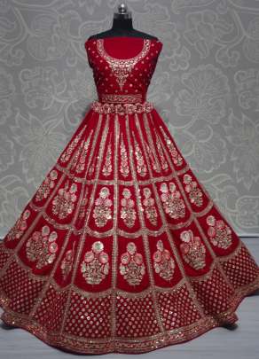 Wedding Wear Designer Hreavy Work Velvet Bridal Lehenga Choli Gujju Fashions Designer Lehnga Choli