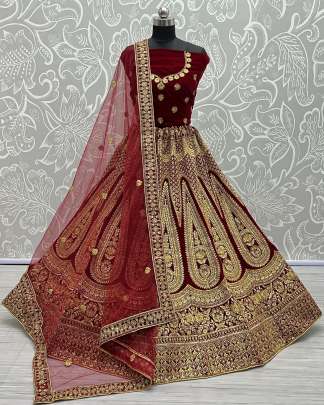 Wedding Wear  Dori Embroidery Velvet Lehenga Choli Gujju Fashions