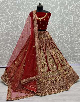 Wedding Wear  Dori Embroidery Velvet Lehenga Choli Gujju Fashions Designer Lehnga Choli