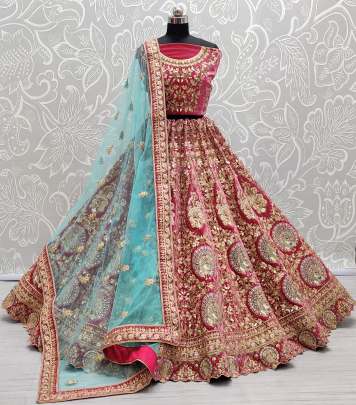 Wedding Wear Velvet Doti Patti Embroidery Bridal Lehenga Choli Gujju Fashions