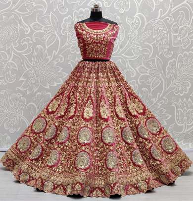 Wedding Wear Velvet Doti Patti Embroidery Bridal Lehenga Choli Gujju Fashions Designer Lehnga Choli