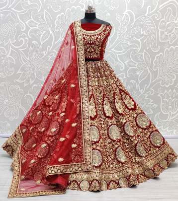 Wedding Wear Velvet Doti Patti Embroidery Bridal Lehenga Choli Gujju Fashions Designer Lehnga Choli