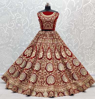 Wedding Wear Velvet Doti Patti Embroidery Bridal Lehenga Choli Gujju Fashions Designer Lehnga Choli