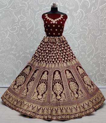 Wedding Wear Velvet Heavy Dori Embroidery Bridal Lehenga Choli Gujju Fashions Designer Lehnga Choli