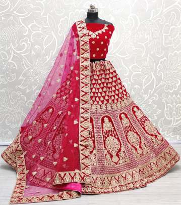 Wedding Wear Velvet Heavy Dori Embroidery Bridal Lehenga Choli Gujju Fashions Designer Lehnga Choli