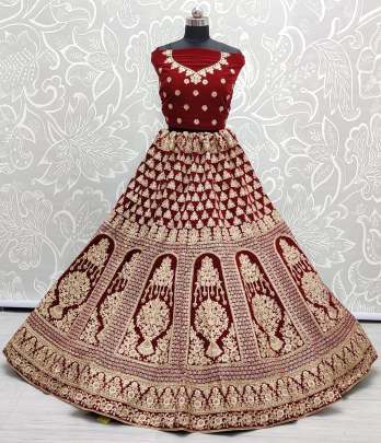 Wedding Wear Velvet Heavy Dori Embroidery Bridal Lehenga Choli Gujju Fashions Designer Lehnga Choli