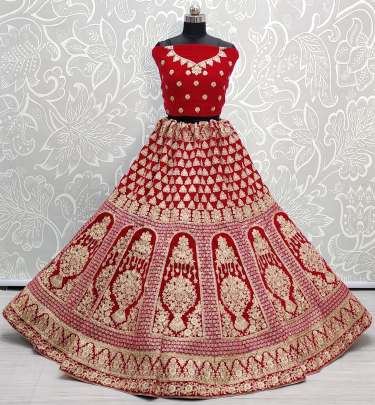 Wedding Wear Velvet Heavy Dori Embroidery Bridal Lehenga Choli Gujju Fashions Designer Lehnga Choli