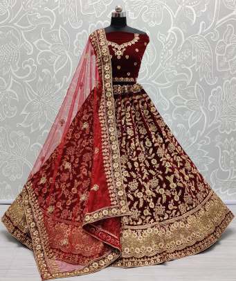 Wedding Wear Velvet Bridal Lehenga Choli Gujju Fashions