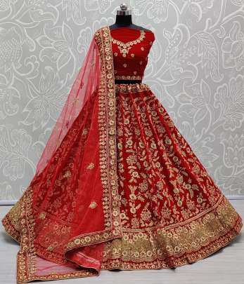 Wedding Wear Velvet Bridal Lehenga Choli Gujju Fashions Designer Lehnga Choli