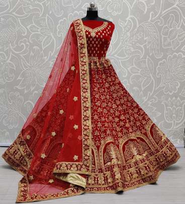 Wedding Wear Zari Embroidery Velvet Bridal Lehenga Choli Gujju Fashions