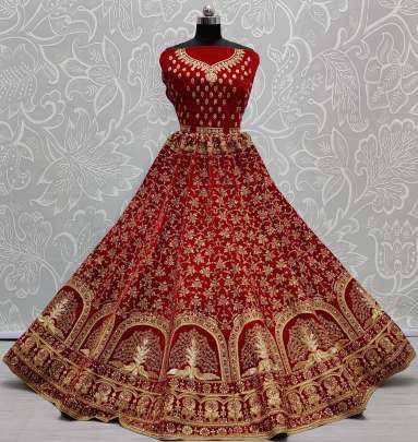 Wedding Wear Zari Embroidery Velvet Bridal Lehenga Choli Gujju Fashions Designer Lehnga Choli