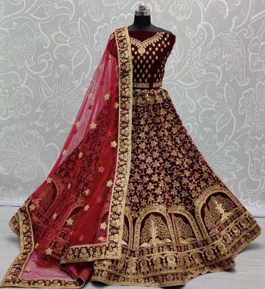 Wedding Wear Zari Embroidery Velvet Bridal Lehenga Choli Gujju Fashions Designer Lehnga Choli