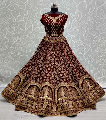 Wedding Wear Zari Embroidery Velvet Bridal Lehenga Choli Gujju Fashions Designer Lehnga Choli