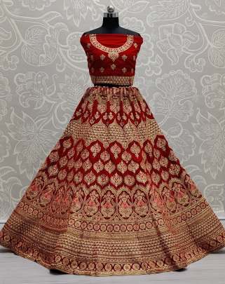 Wedding Wear Zari and Dori Embroidery Velvet Lehenga Choli Gujju Fashions Designer Lehnga Choli