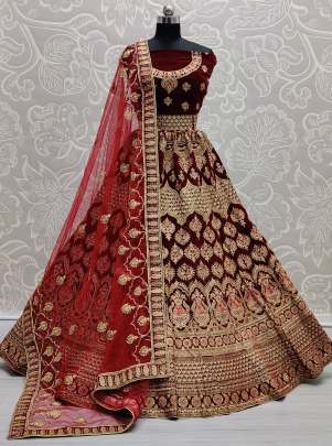 Wedding Wear Zari and Dori Embroidery Velvet Lehenga Choli Gujju Fashions Designer Lehnga Choli