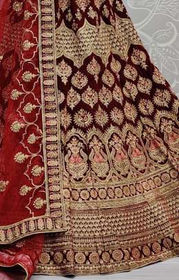 Wedding Wear Zari and Dori Embroidery Velvet Lehenga Choli Gujju Fashions Designer Lehnga Choli