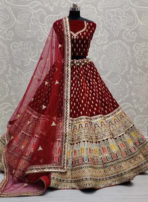 Wedding wear Contemporary Color Combination in thread work Designer Bridal Lehenga Choli Gujju Fashions