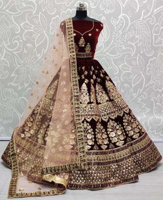 Wedding wear Doubal Sequence With Zari Embroidery Velvet Lehenga Choli Gujju Fashions