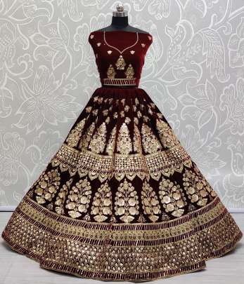 Wedding wear Doubal Sequence With Zari Embroidery Velvet Lehenga Choli Gujju Fashions Designer Lehnga Choli