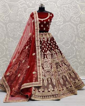 Zari & Dori Wedding Wear Embroidered Bridal Lehenga Choli Gujju Fashions