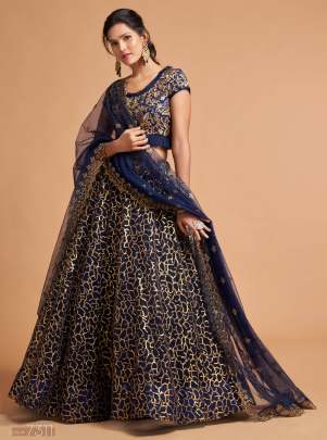 Zari & Dori With Threads Embroidery Work Designer Lehenga Choli Gujju Fashions