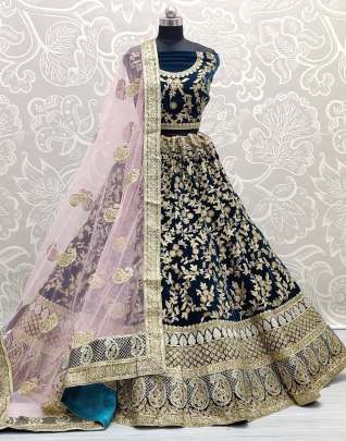 Zari Embroidery and Dori Embroidery Velvet Lehenga Choli Gujju Fashions