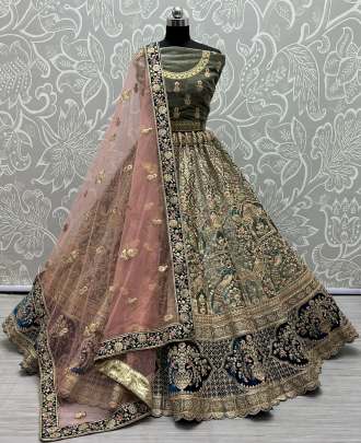 Zari Work With Designer Velvet Embroidery Lehenga Choli Gujju Fashions