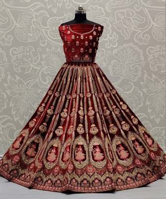 Zircon Diamond and Sequence Work Velvet Designer Lehenga Choli Gujju Fashions Designer Lehnga Choli