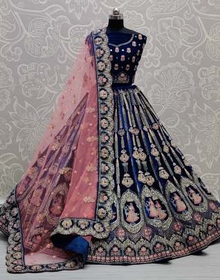 Zircon Diamond and Sequence Work Velvet Designer Lehenga Choli Gujju Fashions Designer Lehnga Choli