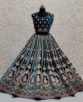 Zircon Diamond and Sequence Work Velvet Designer Lehenga Choli Gujju Fashions Designer Lehnga Choli