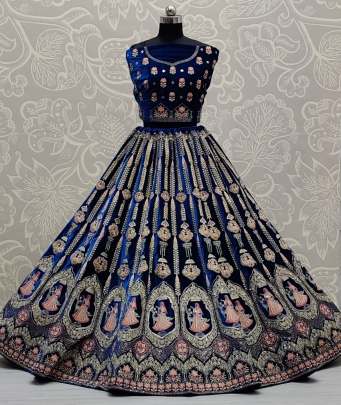 Zircon Diamond and Sequence Work Velvet Designer Lehenga Choli Gujju Fashions Designer Lehnga Choli